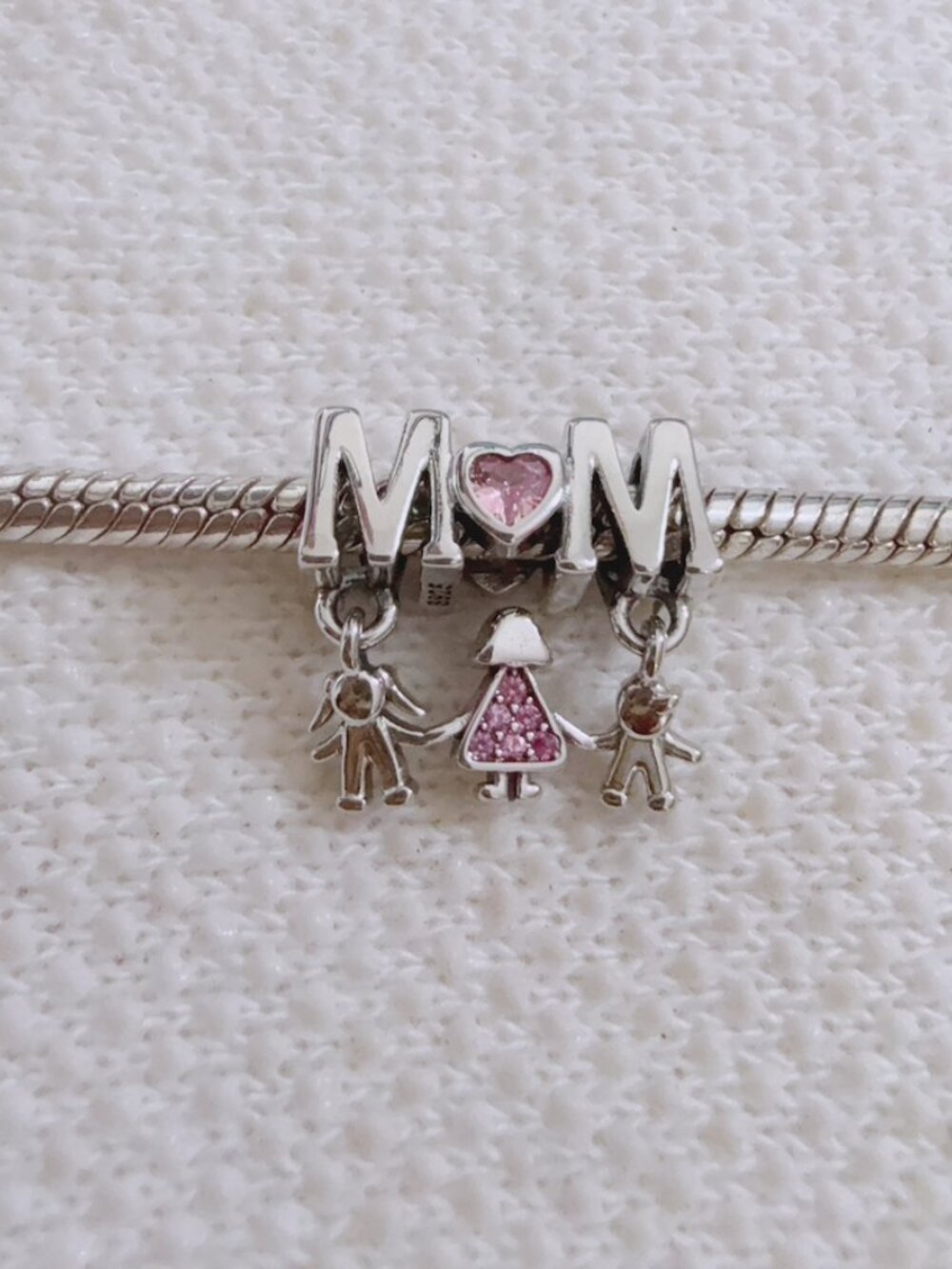 I Love Mom Heart Charm, Family Charm Pink Cz Charm Fit Pandora Bracelet